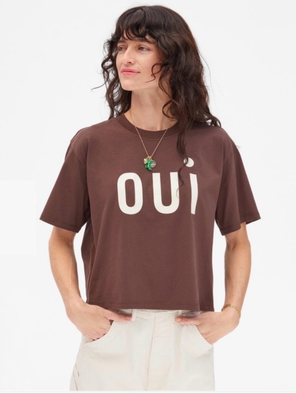 Clare V. Le Carré Tee OUI Brown Size Medium